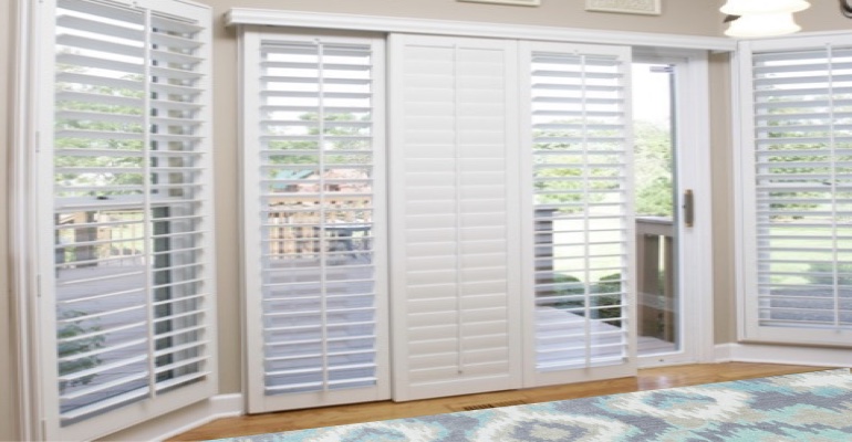 [Polywood|Plantation|Interior ]211] shutters on a sliding glass door in Boise